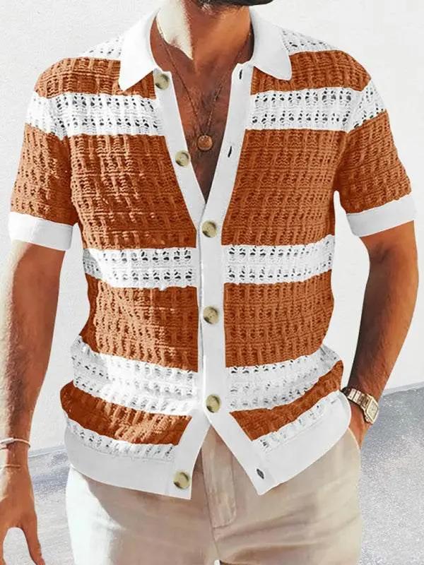 Apparel - Vibrant Men's Short-Sleeved Color-Blocked Cardigan with Styl - Apparel | MENLL